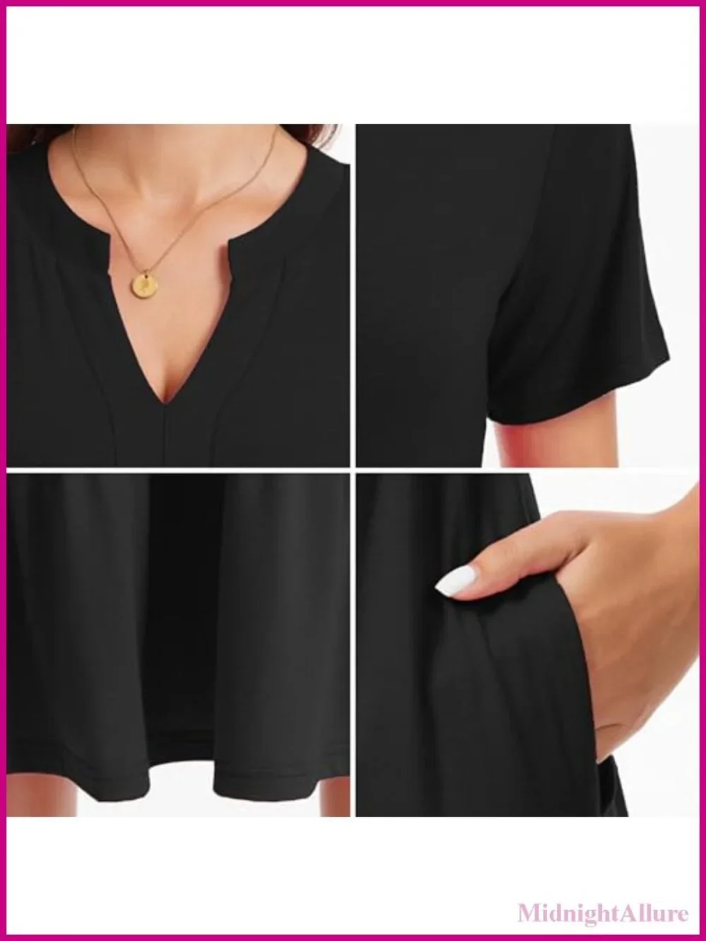 Casual V Neck Flowy Swing Midi Dress with Pockets